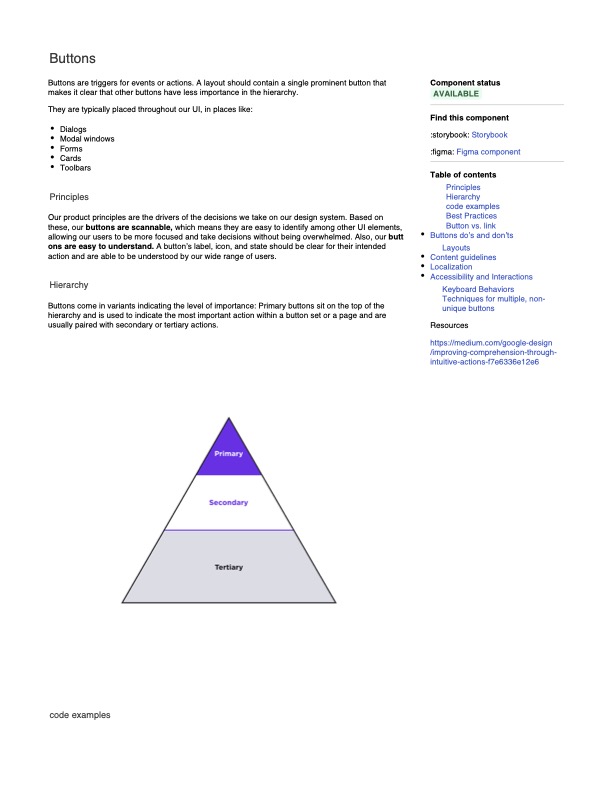 Screenshot of Color design system documentation