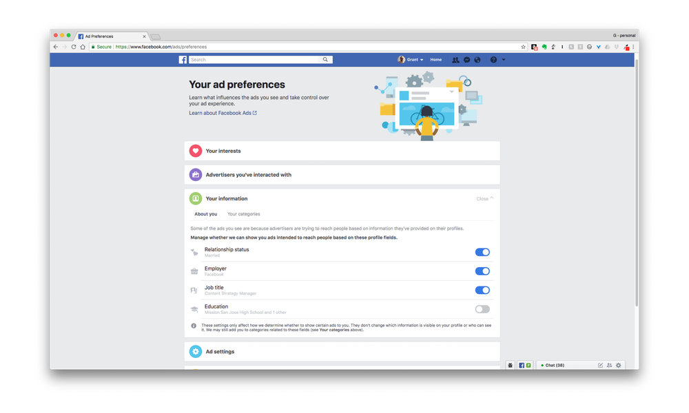 Screenshot of the Facebook ad preferences interface